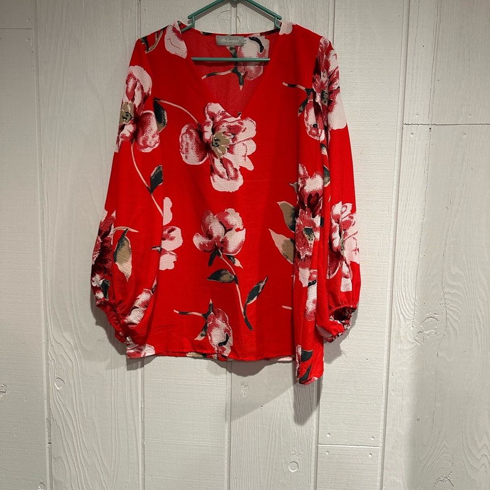 Belongsei Floral Red Blouse